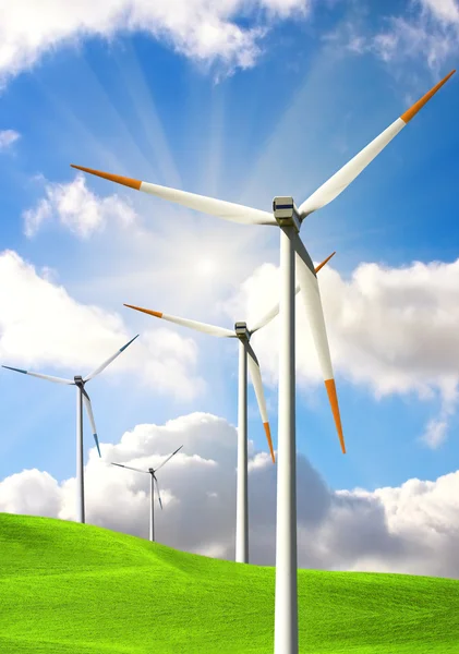 Energia eólica no céu azul — Fotografia de Stock