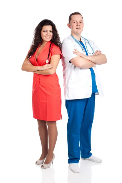 Gelukkig knappe dokter en sexy verpleegster — Stockfoto
