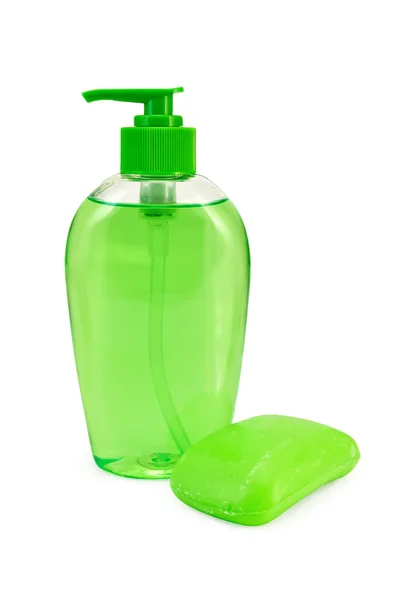 Jabón líquido verde y sólido —  Fotos de Stock