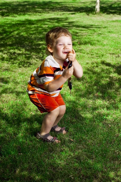 Little boy is in summer on a lawn — Stock Photo, Image