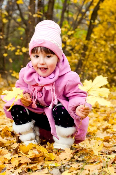 Niño lindo caminando en el parque de otoño —  Fotos de Stock