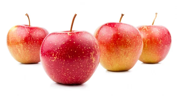Four Red Apple Isolated Located cascade on White — Stock Photo, Image