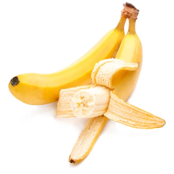 Harapta le a sárga banán érett elszigetelt található cascade-fehér — Stock Fotó