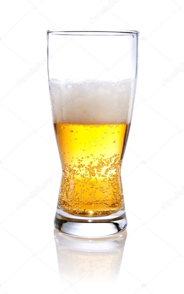 Half glass of beer on a Isolated white background
