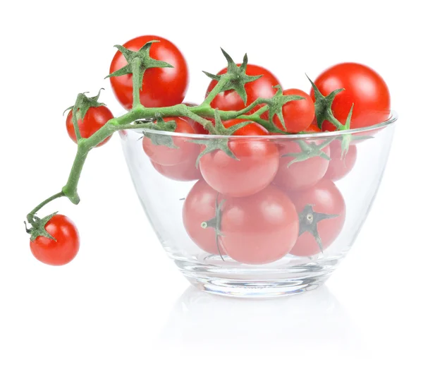 Kiraz domates salata kasesi izole beyaz arka planda Şubesi — Stok fotoğraf