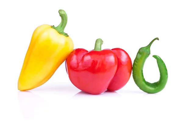 Set of three fresh peppers Isolated on a white background — Stock Photo, Image