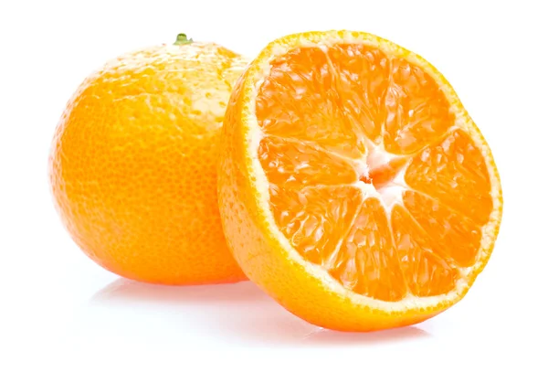 One ripe juicy tangerine and half isolated on white background — Stock Photo, Image