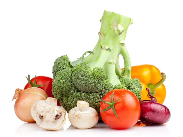 Gemüse: Brokkoli, Tomaten, Zwiebeln, Knoblauch, Petersilie, — Stockfoto