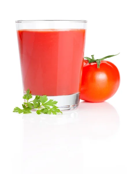 Tomatensaft und Petersilie isoliert auf weißem Hintergrund — Stockfoto