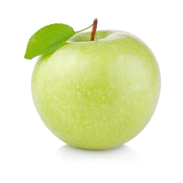 Jedno jabłko z liść na białym tle na białym tle — Zdjęcie stockowe