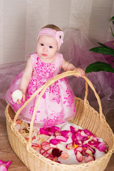 La bambina in un cesto — Foto Stock