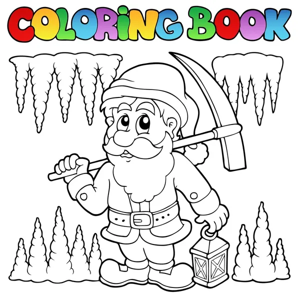 Coloring book tecknade dwarf miner — Stock vektor