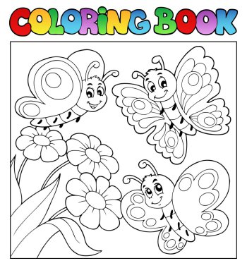 Coloring book with butterflies 3 clipart