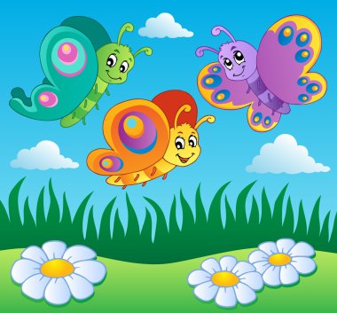 Meadow with butterflies theme 1 clipart