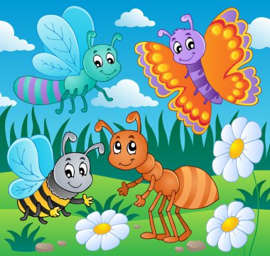 Meadow with various bugs theme 2 clipart