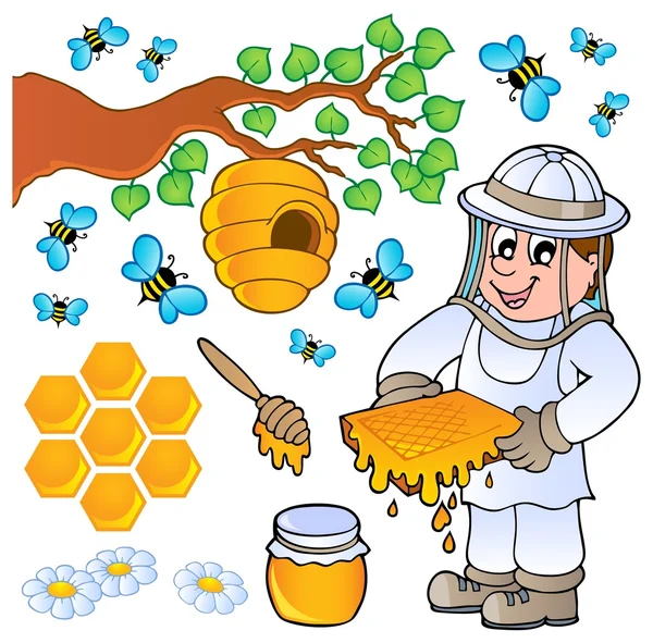 Colección tema abeja miel — Archivo Imágenes Vectoriales