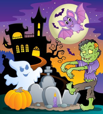 Halloween topic scene 1 clipart