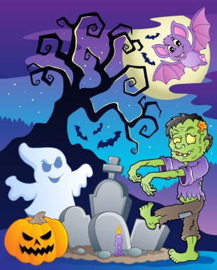 Scene with Halloween tree 6 clipart