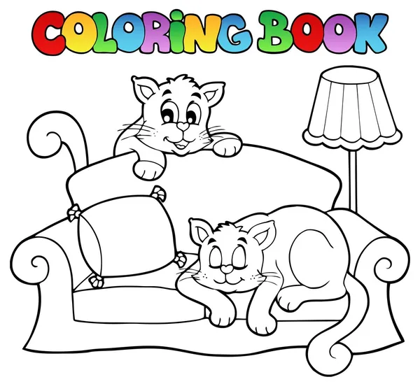 Coloring book sofa with two cats — Stock Vector
