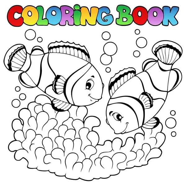 Färg bok två söta clown fiskar — Stock vektor