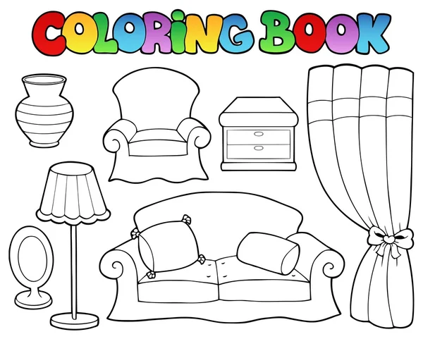 Kleurplaat boeken verschillende meubels 1 — Stockvector