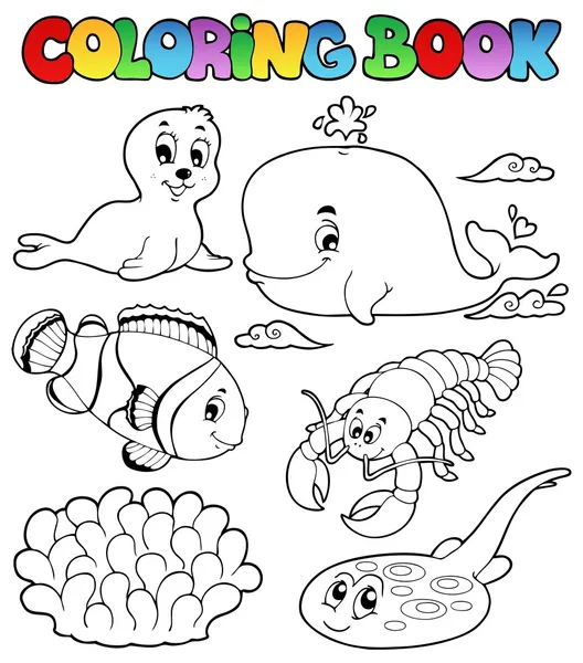 Coloring book various sea animals 3 — Stock Vector
