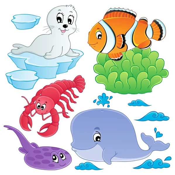 Deniz balıkları ve hayvan koleksiyonu 5 — Stok Vektör