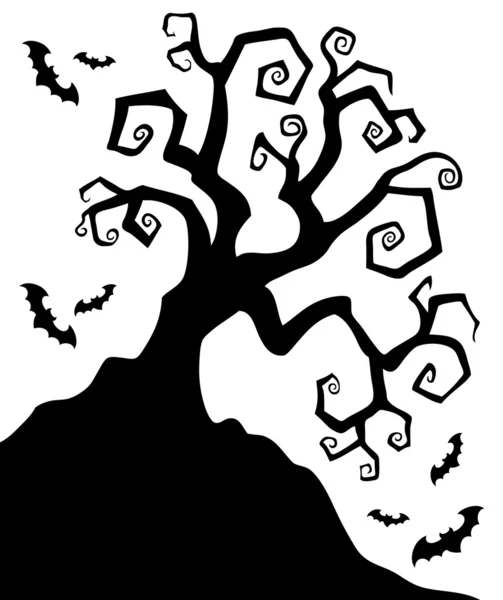 Silueta espeluznante del árbol de Halloween — Vector de stock