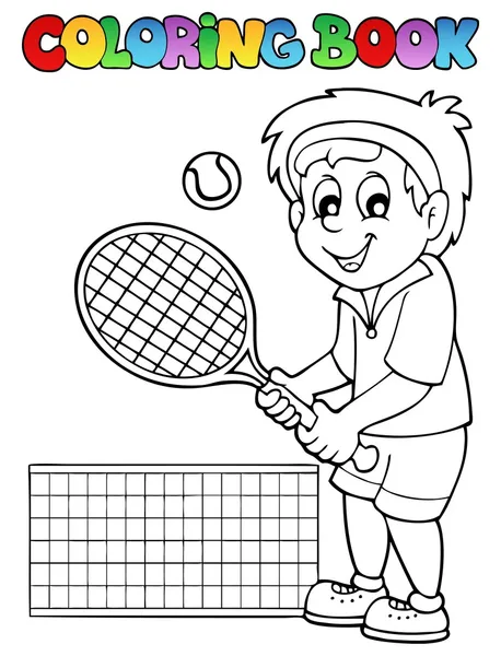 Coloring book cartoon tennis player — Stock Vector