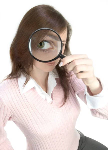 Young Woman with Magnifying Glass — Stock Photo, Image