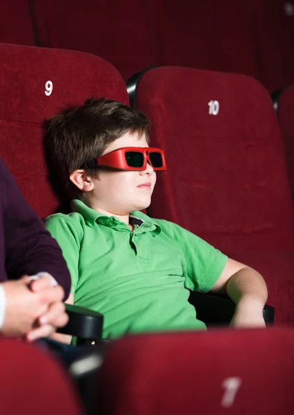 A boy in 3D movie theater — Stock Photo, Image