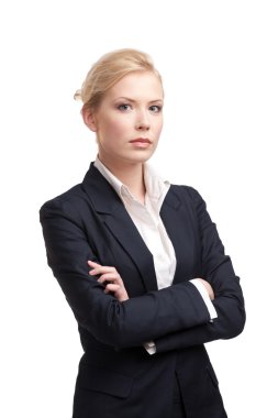 Business woman in a black suit on white background clipart