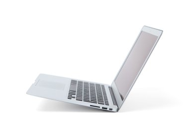 Silver aluminium laptop, white background clipart