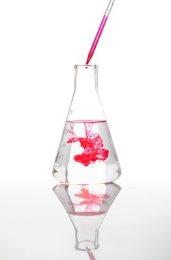 Conical Erlenmeyer laboratory flask with a red liquid clipart