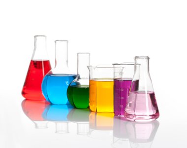 Various glass flasks with a colored liqiuds clipart