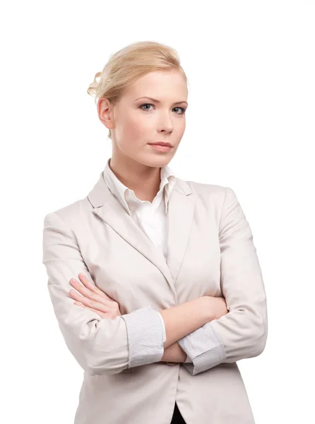 Mulher de negócios em um terno bege claro — Fotografia de Stock