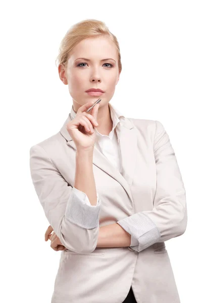 Business woman in a light beige suit — Stock Photo, Image