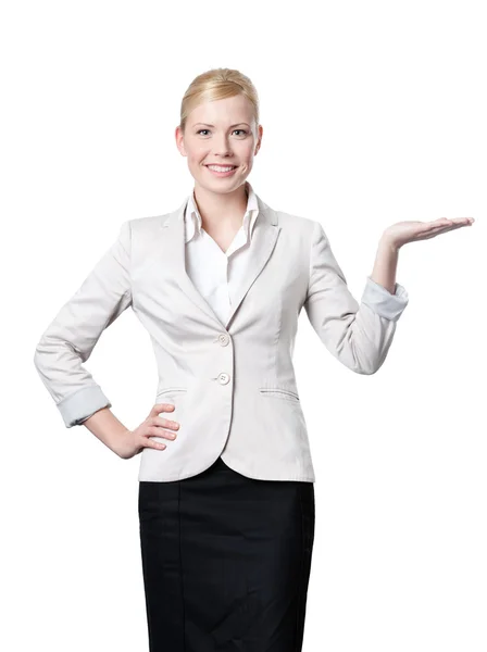 Business woman offers something — Stock Photo, Image