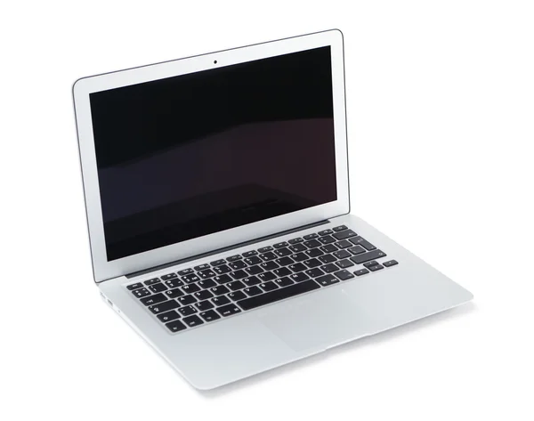 Laptop perak tipis pada latar belakang putih — Stok Foto