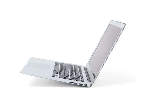 Laptop de alumínio prata, fundo branco — Fotografia de Stock