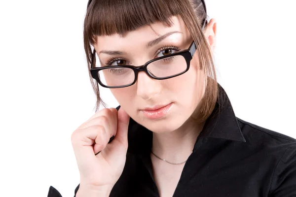 Serious young businesswoman in black — Stock Photo, Image