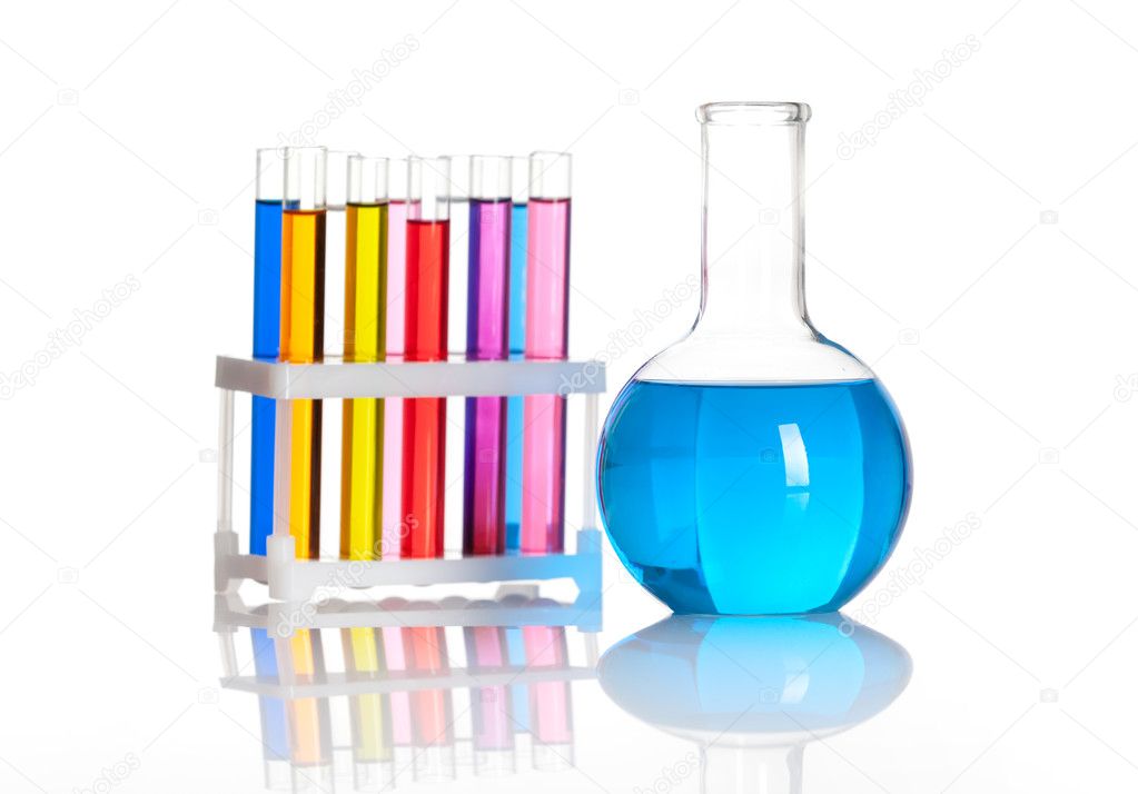 Set of laboratory test tubes and flask