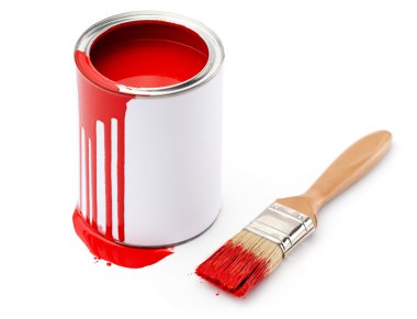 Full of red paint tin near the paintbrush clipart