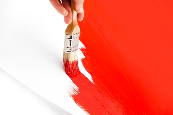 Painting with red ink and brush — Stock Photo, Image