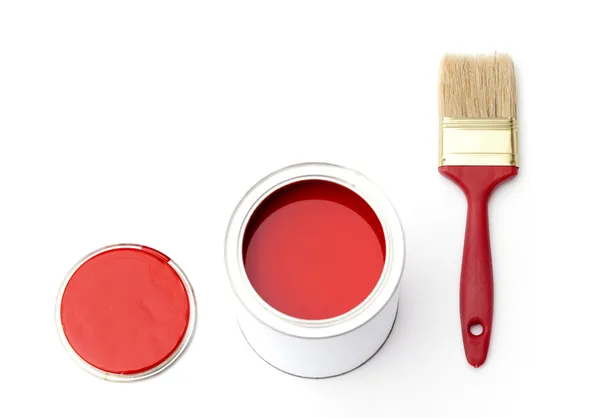 Tin, cover and paint brush — Stock Photo, Image