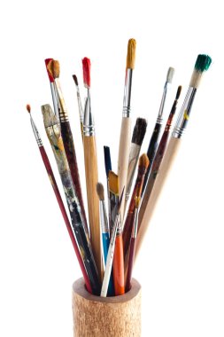 Set of brushes are in the container clipart