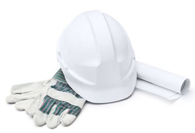 White hard hat, gloves, druft clipart