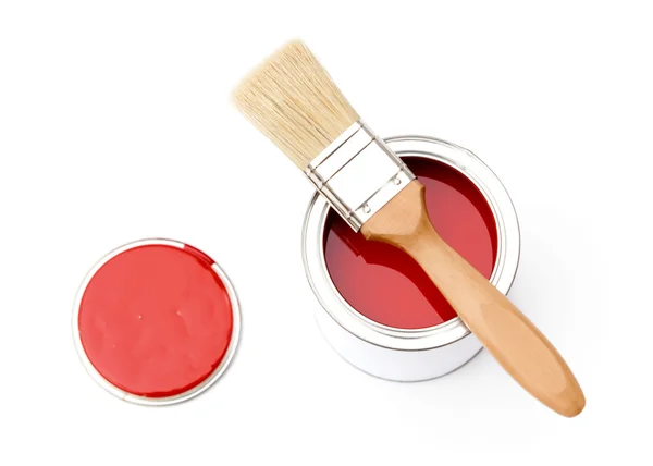 Tin, cover and paint brush on the tin — Stock Photo, Image