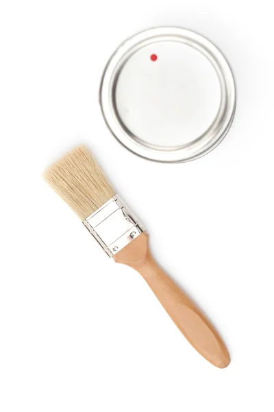 Pincel e tampa, isolado em branco — Fotografia de Stock