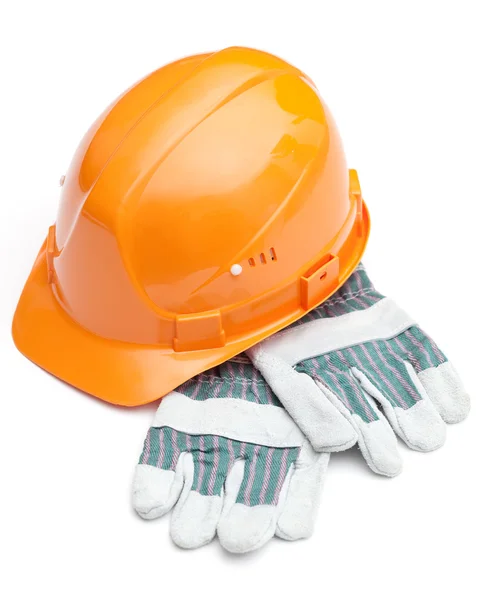 Orange hård hatt på handskarna — Stockfoto